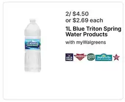 Walgreens 1L Blue Triton Spring Water Products offer