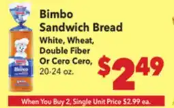 Vallarta Supermarkets Bimbo Sandwich Bread offer