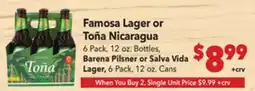 Vallarta Supermarkets Famosa Lager or Toña Nicaragua offer