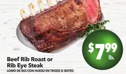 Vallarta Supermarkets Beef Rib Roast or Rib Eye Steak / LOMO DE RES CON HUESO EN TROZO O BISTEC offer
