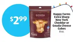Aldi Happy Farms Extra Sharp New York Cheddar or Gouda Cheese Cubes offer