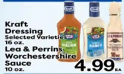 Superior Grocers Kraft Dressing Selected Varieties 16 oz., Lea & Perrins Worchestershire Sauce 10 oz offer