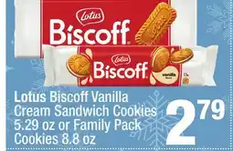 Super King Markets Lotus Biscoff Vanilla Cream Sandwich Cookies 5.29 oz or Family Pack Cookies 8.8 oz offer