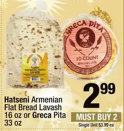 Super King Markets Hatseni Armenian Flat Bread Lavash 16 oz or Greca Pita 33 oz offer