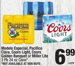 Super King Markets VAN Modelo Especial, Pacifico Clara, Coors Light, Coors Golden Banquet or Miller Lite offer