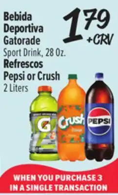 El Super Gatorade Sport Drink Pepsi or Crush offer
