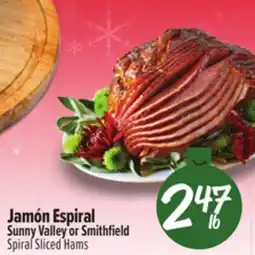 El Super Fresh Sunny Valley or Smithfield Spiral Sliced Hams offer
