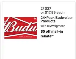 Walgreens 24-Pack Budweiser Products offer