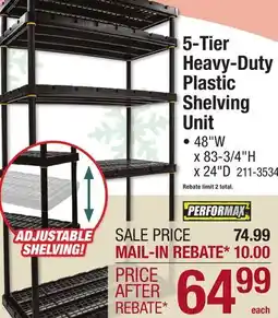 Menards 5-Tier Heavy-Duty Plastic Shelving Unit offer