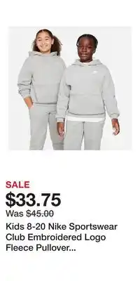 Kohl's Kids 8-20 Nike Sportswear Club Embroidered Logo Fleece Pullover Hoodie in Regular & Plus offer