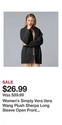 Kohl's Women's Simply Vera Vera Wang Plush Sherpa Long Sleeve Open Front Cardigan offer
