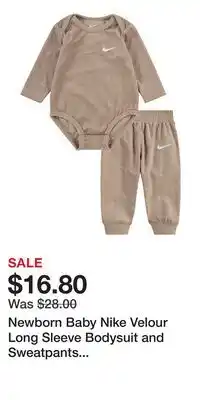 Kohl's Newborn Baby Nike Velour Long Sleeve Bodysuit and Sweatpants 2-Piece Set offer
