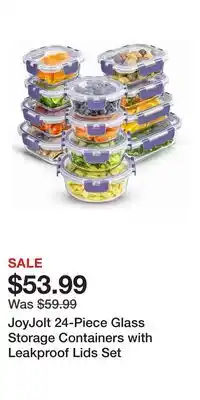 Kohl's JoyJolt 24-Piece Glass Storage Containers with Leakproof Lids Set offer
