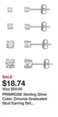 Kohl's PRIMROSE Sterling Silver Cubic Zirconia Graduated Stud Earring Set of 4 offer
