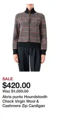 Nordstrom Akris punto Houndstooth Check Virgin Wool & Cashmere Zip Cardigan offer