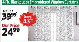 Ocean State Job Lot 4 Pk. Blackout or Embroidered Window Curtains offer