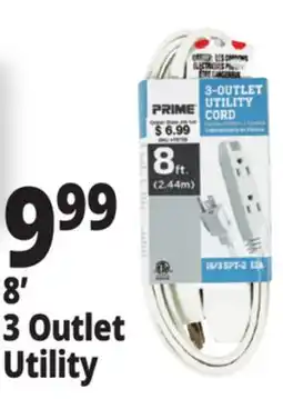 Ocean State Job Lot Prime 3 Outlet Utility Extension Cord 8' offer