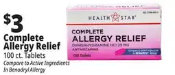 Ocean State Job Lot Health Star 25 mg Complete Allergy Relief 100 Tablets offer