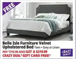 Ocean State Job Lot Belle Isle Furniture Velvet Upholstered Bed offer