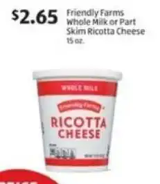 Aldi Friendly farms whole milk or part skim ricotta cheese offer