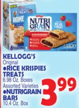 Bravo Supermarkets KELLOGG'S RICE KRISPIES TREATS 6.98 Oz. Boxes NUTRIGRAIN BARS 10.4 Oz. Box offer