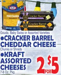 Bravo Supermarkets CRACKER BARREL CHEDDAR CHEESE Chunks or Shreds KRAFT ASSORTED CHEESES 7-8 Oz. Pkg offer
