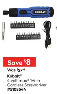 Lowe's Kobalt 4-volt maxP 1/4-in Cordless Screwdriver offer