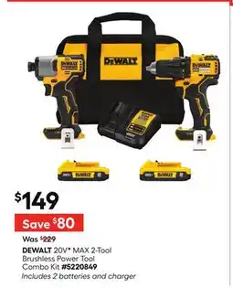 Lowe's DEWALT 20VF MAX 2-Tool Brushless Power Tool Combo Kit offer
