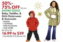 Boscov's ENTIRE STOCK Baby, Toddler, & Girls Outerwear & Snowsuits offer