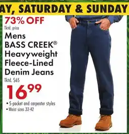 Boscov's Mens BASS CREEK Heavyweight Fleece-Lined Denim Jeans offer