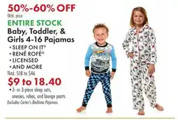 Boscov's ENTIRE STOCK Baby, Toddler, & Girls 4-16 Pajamas offer