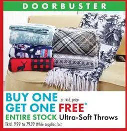 Boscov's ENTIRE STOCK Ultra-Soft Throws offer