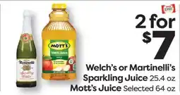 Weis Markets Welch's or Martinelli's Sparkling Juice 25.4 oz Mott's Juice offer