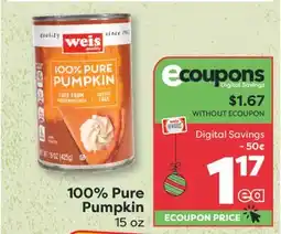 Weis Markets 100% Pure Pumpkin offer
