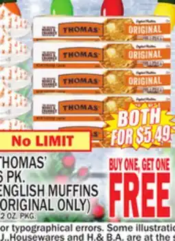 C Town THOMAS' 6 PK. ENGLISH MUFFINS offer