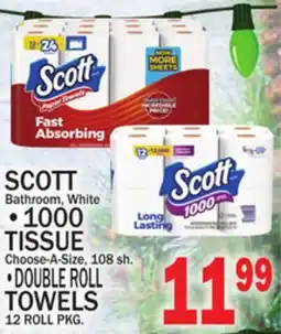 C Town SCOTT 1000 TISSUE Choose-A-Size, 108 sh., DOUBLE ROLL TOWELS 12 ROLL PKG offer