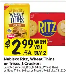 Stop&Shop Nabisco Ritz, Wheat Thins or Triscuit Crackers offer