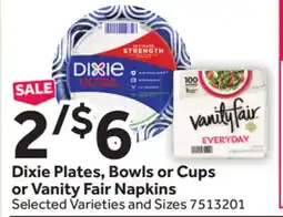 Stop&Shop Dixie Plates, Bowls or Cups or Vanity Fair Napkins offer