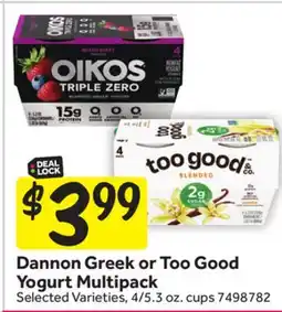Stop&Shop Dannon Greek or Too Good Yogurt Multipack offer