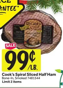 Stop&Shop Cook's Spiral Sliced Half Ham offer