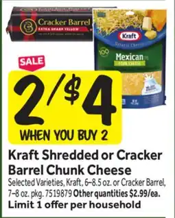 Stop&Shop Kraft Shredded or Cracker Barrel Chunk Cheese offer