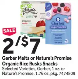 Stop&Shop Gerber Melts or Nature's Promise Organic Rice Rusks Snacks offer