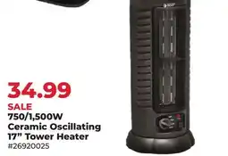 Runnings Beyond Heat 750/1, 500W Ceramic Oscillating 17 Tower Heater offer