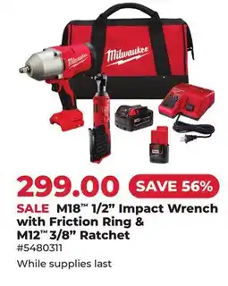 Runnings Milwaukee M18 1/2 Impact Wrench with Friction Ring & M12 3/8 Ratchet offer
