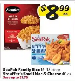 Winn Dixie SeaPak Family Size or Stouffer's Small Mac & Cheese offer