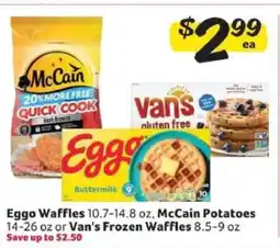 Winn Dixie Eggo Waffles, McCain Potatoes, or Van's Frozen Waffles offer