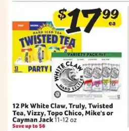 Winn Dixie 12 Pk White Claw, Truly, Twisted Tea, Vizzy, Topo Chico, Mike's or Cayman Jack offer
