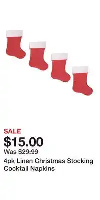 TJ Maxx 4pk Linen Christmas Stocking Cocktail Napkins offer