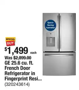 The Home Depot GE 25.6 cu. ft. French Door Refrigerator in Fingerprint Resistant Stainless Steel, ENERGY STAR offer