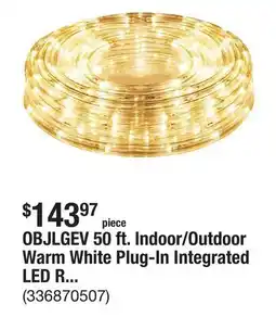 The Home Depot OBJLGEV 50 ft. Indoor/Outdoor Warm White Plug-In Integrated LED Rope Light (1-Pack) offer